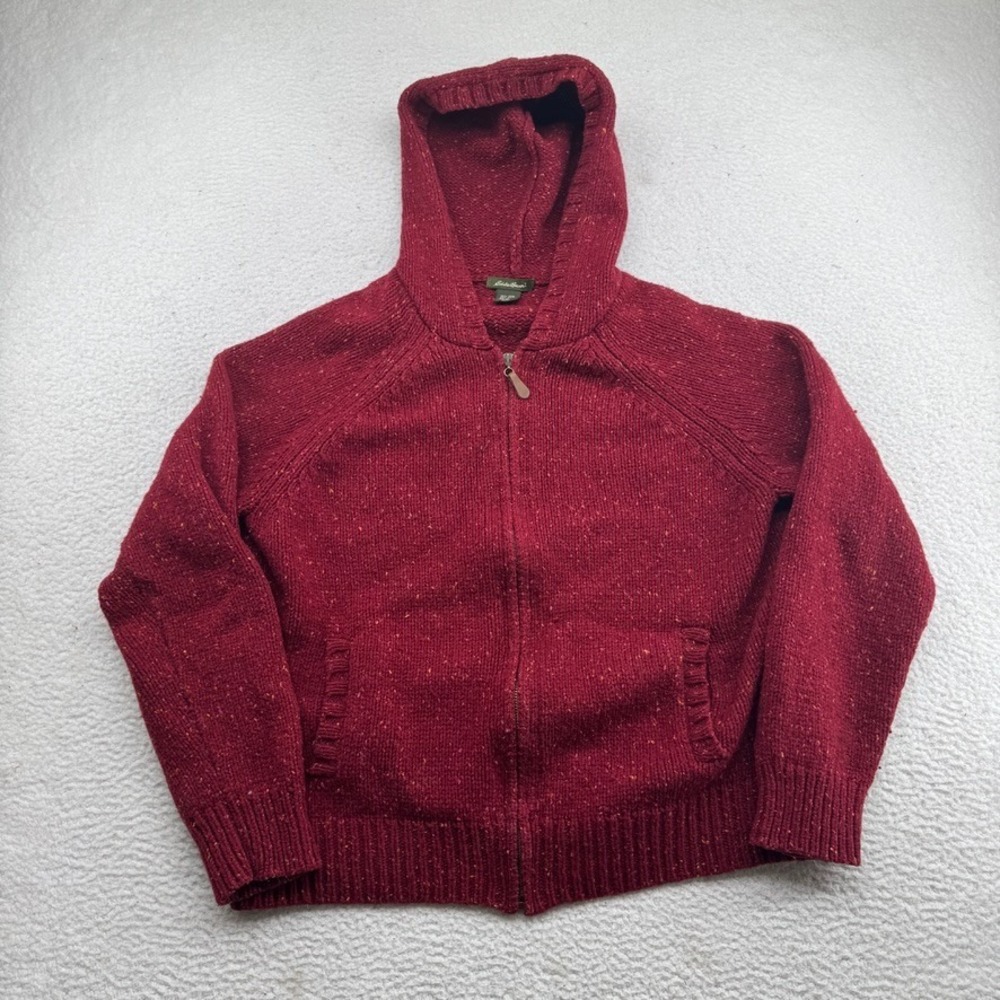 Vintage Eddie Bauer Wool Sweater Womens 2XL Red Full Zip Hoodie Australia Made